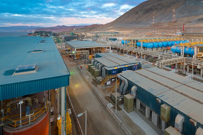 Escondida desalination plant at sunset